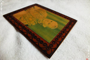 Stary mały obrazek wypalany w drewnie Święty Jan Paweł II Papież