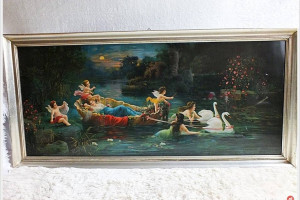 Stary Duży obraz I. Helen, Oleodruk z lat 20' 126x60cm