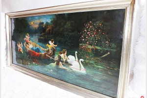 Stary Duży obraz I. Helen, Oleodruk z lat 20' 126x60cm