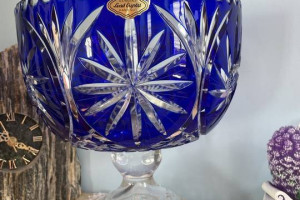 Krysztalowa , kobaltowa patera , nowa z huty Irena!