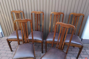 Krzesła Dębowe Wysokie Politura Stare Antyk Komplet 6 Po Renowacji.
