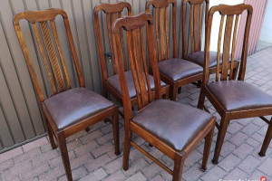 Krzesła Dębowe Wysokie Politura Stare Antyk Komplet 6 Po Renowacji.