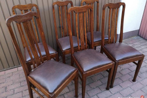 Krzesła Dębowe Wysokie Politura Stare Antyk Komplet 6 Po Renowacji.
