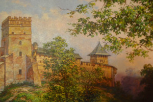 Sygnowany Obraz olejny ZAMEK W ŁUCKU -KRESY WOŁYŃ