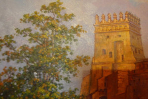 Sygnowany Obraz olejny ZAMEK W ŁUCKU -KRESY WOŁYŃ