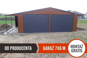 Garaż w kolorze Złoty Dąb z zadaszeniem obok garażu - GrzywStal A15v9