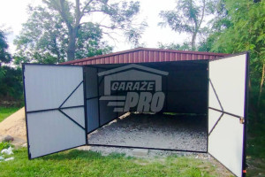 Garaż blaszany 4x7 Brama Brąz Dach dwuspadowy GP206