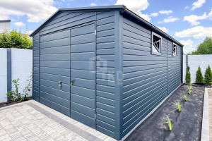 Garaż Blaszany 4x6m Brama uchylna Drzwi 2x Okno antracyt  Dwuspad TKD258