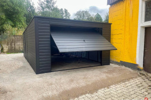 Garaż blaszany 4x6m - Brama uchylna - drzwi - okno dach spad w tył  GP480