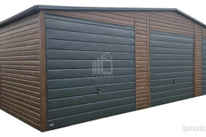 Garaż blaszany 10,5x6m 3x Brama uchylna drzwi  drewnopodobny rynny ID791