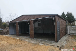 Garaż blaszany 10,5x6m 3x Brama uchylna drzwi  drewnopodobny rynny ID791