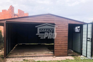 Garaż blaszany 5x5 Brama + drzwi  drewnopodobny  GP86