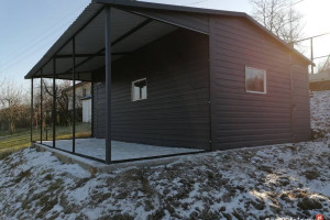 Garaż Blaszany GRAFITOWY+zadaszenie +okna - Garaże Blaszane -Maj-Blach