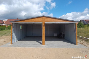 Garaż blaszany dwustanowiskowy 6×5m brama uchylna, dach dwuspadowy