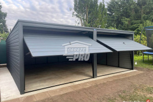 Garaż blaszany 6x6 2x Brama uchylna Antracyt Dach GP136