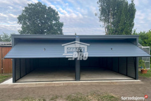 Garaż blaszany 6x6 2x Brama uchylna Antracyt Dach GP136