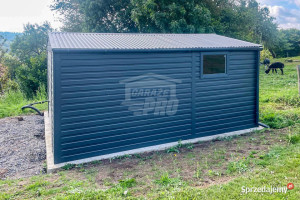 Garaż blaszany 4,5x5m Brama uchylna okno antracyt rynny dwuspad  GP422