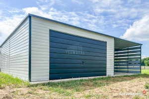 Garaż Blaszany 4x6m + Wiata 4m - Brama Uchylna - Drzwi - Biały TS699