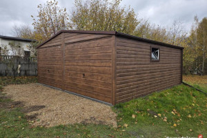 Garaż Blaszany dwustanowiskowy 6x5.8 Ciemny Orzech PRODUCENT