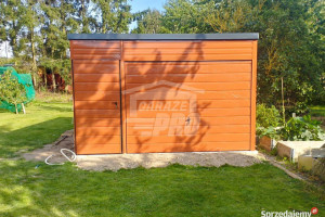 Garaż blaszany 4x5 Brama drzwi drewnopodobny złoty dąb GP199