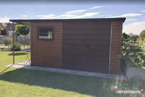 Domek Ogrodowy 4x4 z wiatą Złoty Dąb + Ciemny Orzech MONTAŻ GRATIS