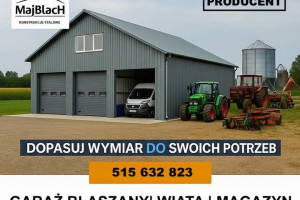 A198-Garaż Blaszany Popielaty z Bramami Wjazdowymi |Hala |Wiata – Maj-Blach