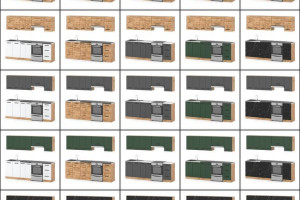 Kuchnia Pojemna Modułowa Z Blatem Mokka 2.4m Wotan Butelkowa Zieleń Szary