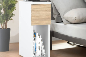 szafka nocna stolik wąski do sypialni z szufladą 20cm biały dąb sonoma