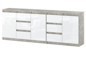 Komoda Z 6 Szufladami Nowoczesna Salon Sypialnia 200cm Beton Biały Połysk