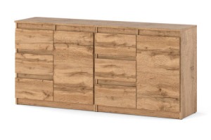 Komoda Drewniana Duża 6 Szuflad Dąb Wotan Szafka 160cm Pojemna Na Ubrania