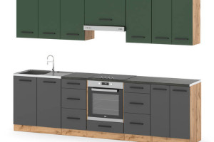 Kuchnia Piekarnik Modułowa Z Blatem Roma 2.8m Wotan Butelkowa Zieleń Szary