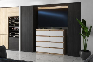 Komoda Do Sypialni Dąb Sonoma Biały Mat Hugo Pojemna Szafka Rtv Salon 120cm