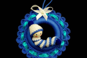 Zawieszka ozdoba szydełkowa na choinkę 10cm niebieska (Z177)