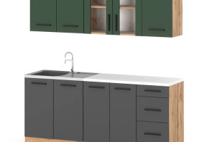 Kuchnia Modułowa Mała Pojemna Blat Rest 2.0m Wotan Butelkowa Zieleń Szary