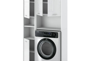 Zestaw Łazienkowy Hugo Słupek Szafka Stojąca Nad Pralkę Biały Połysk