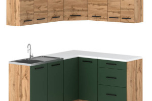 Kuchnia Narożna Duża 3.2m Modułowa Z Blatem Wotan Wotan Butelkowa Zieleń