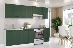 Kuchnia Mała Mokka Modułowa Blat 2.4m Biała San Sebastian Butelkowa Zieleń