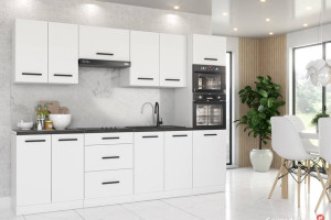 Kuchnia Z Blatem Modułowa Słupek 2.6m Biały San Sebastian Butelkowa Zieleń