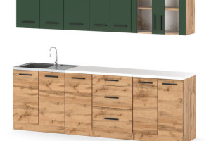 Kuchnia Remino Pojemna Nowoczesna Blat 2.6m Wotan Butelkowa Zieleń Wotan