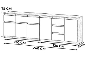 Komoda Szafka Z 6 Szufladami Salon Sypialnia Drewniana 240cm Sonoma Wotan