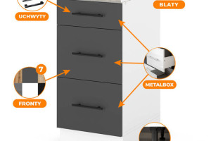 Szafka Kuchenna Stojąca Z Blatem 3 Szuflady 40cm Spremium Szary Mat