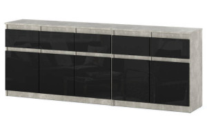 Komoda Młodzieżowa Pojemna Szafka Z 5 Szufladami 200cm Beton Czarny Połysk