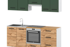 Kuchnia Nowoczesna Modułowa Z Blatem 2.0m Mała Biała Butelkowa Zieleń Wotan