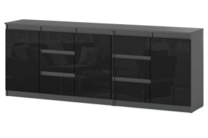 Komoda Salon Sypialnia 200cm 6 Szuflad Best Agnes Szara Mat Czarny Połysk