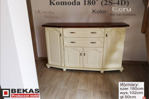 Prześliczna Biała Komoda 180`Wysoka (2s-4d) Blat Dąb  Bekas