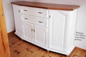 Prześliczna Biała Komoda 180`Wysoka (2s-4d) Blat Dąb  Bekas