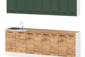 Kuchnia Modułowa Z Blatem Duża Vero 2.6m Biała Butelkowa Zieleń Dąb Wotan
