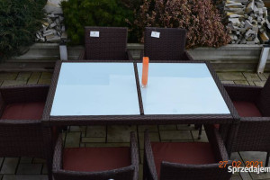 Meble ogrodowe 6+1 technorattan brąz zestaw meble