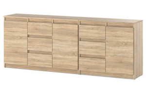 Komoda Drewniana Młodzieżowa 6 Szuflad 200cm Pojemna Szafka Dąb Sonoma