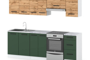 Zestaw Kuchenny Modułowy Z Blatem Mokka 2.4m Biały Wotan Butelkowa Zieleń